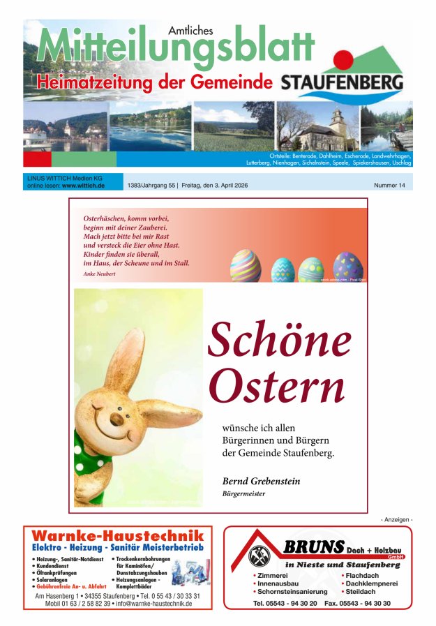 Heimatzeitung der Gemeinde Staufenberg Titelblatt 14/2026
