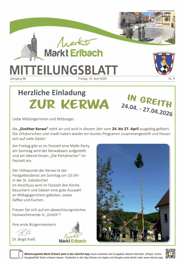 Mitteilungsblatt Markt Erlbach Titelblatt 08/2026