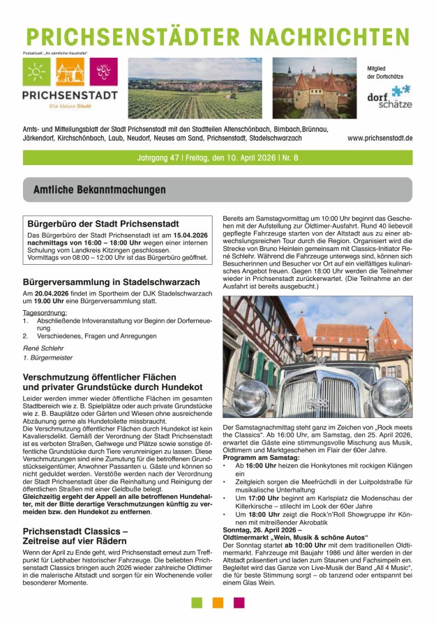 Prichsenstädter Nachrichten Titelblatt 08/2026