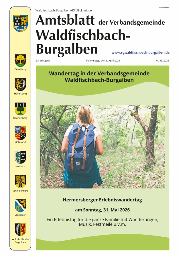 Amtsblatt der Verbandsgemeinde Waldfischbach-Burgalben Titelblatt 15/2026
