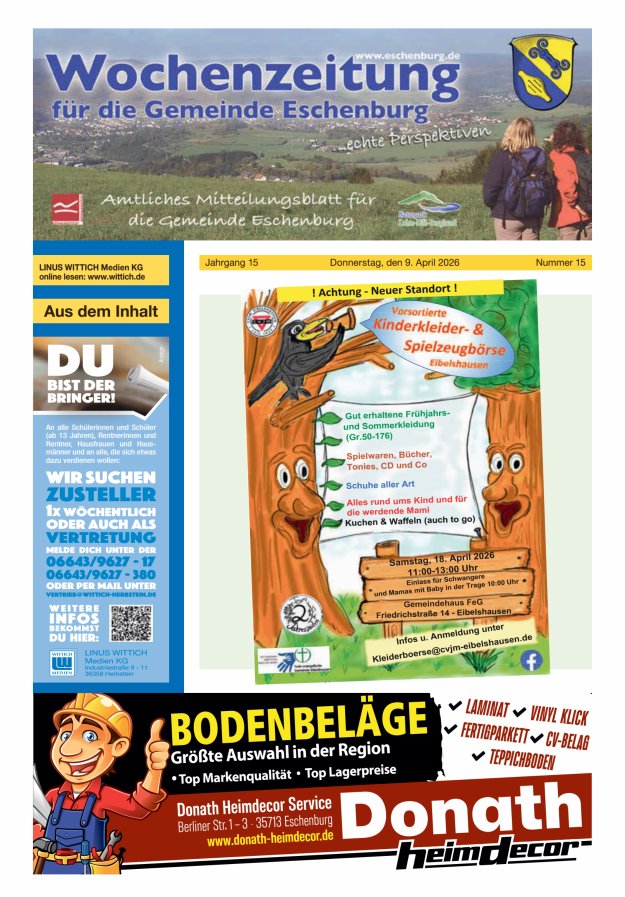 Wochenzeitung für die Gemeinde Eschenburg Titelblatt 15/2026