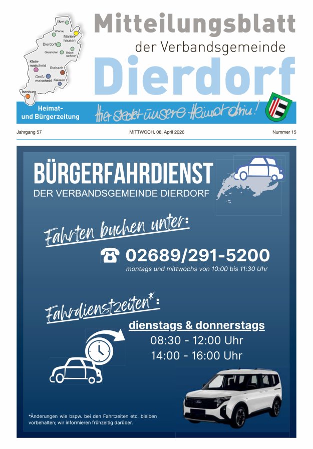 Mitteilungsblatt der Verbandsgemeinde Dierdorf Titelblatt 15/2026