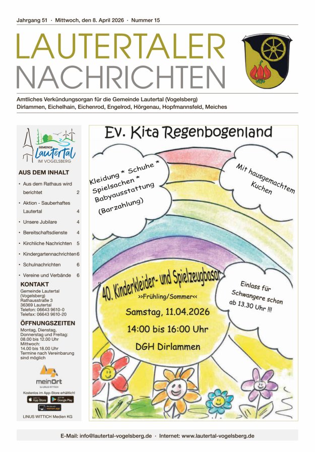 Lautertaler Nachrichten Titelblatt 15/2026