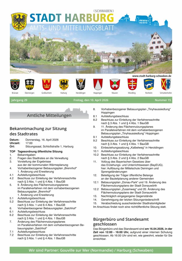 Amts- und Mitteilungsblatt der Stadt Harburg Titelblatt 15/2026