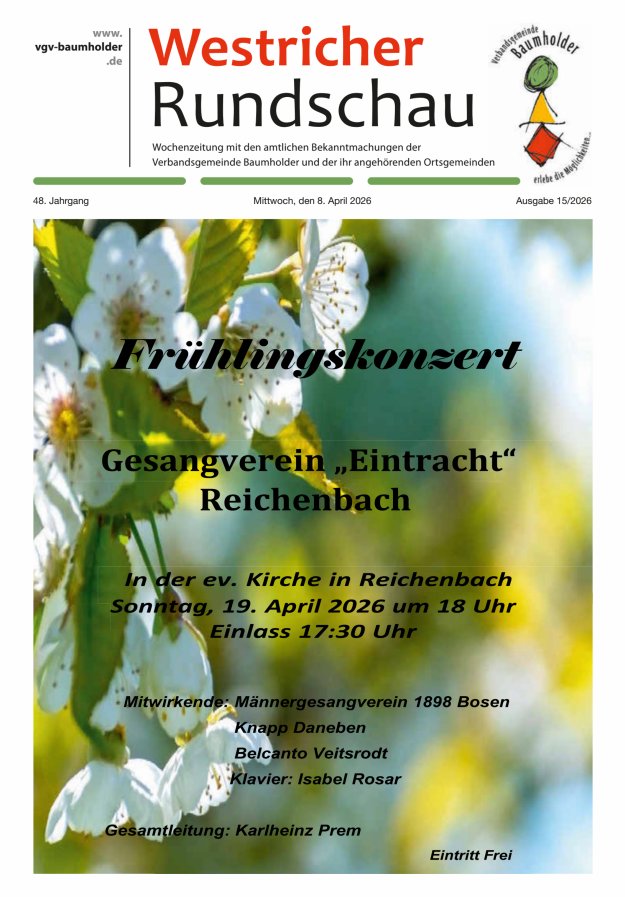 Westricher Rundschau VG Baumholder Titelblatt 15/2026