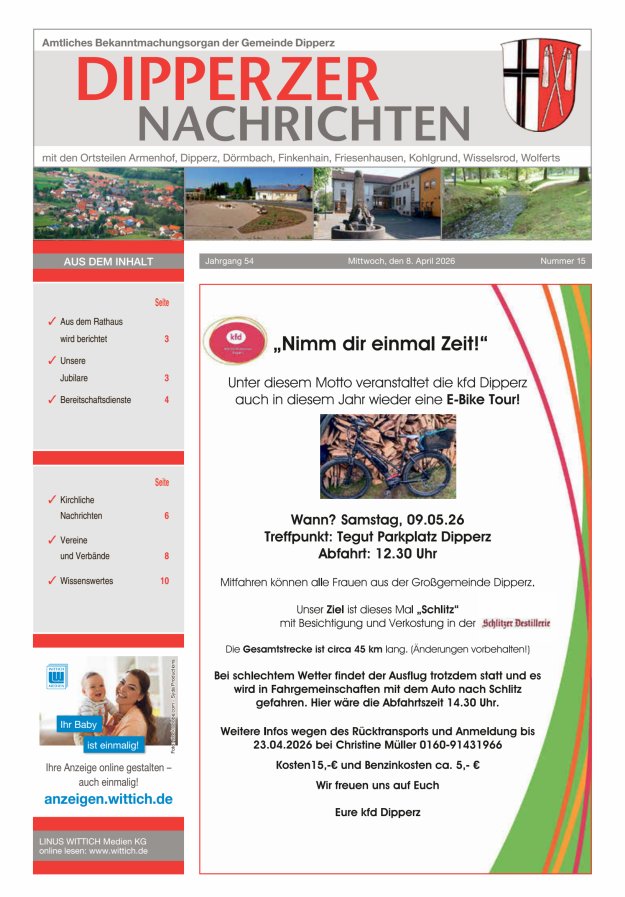 Dipperzer Nachrichten Titelblatt 15/2026