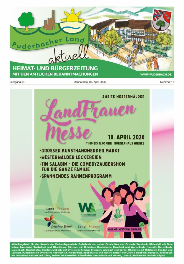 Puderbacher Land aktuell Titelblatt 15/2026