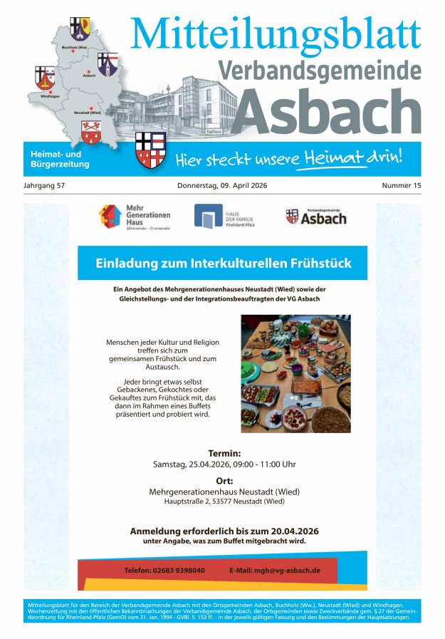 Mitteilungsblatt Verbandsgemeinde Asbach Titelblatt 15/2026