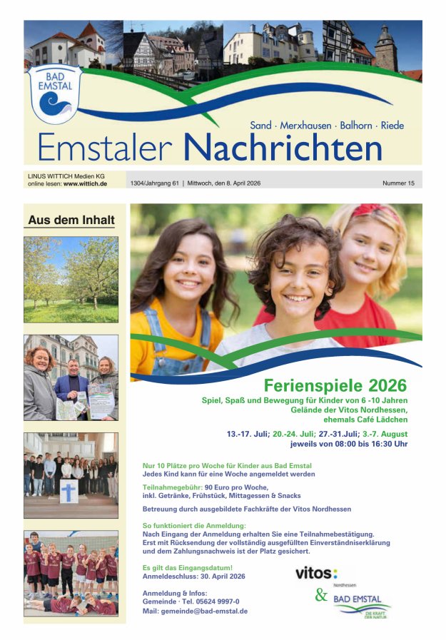 Emstaler Nachrichten Titelblatt 15/2026
