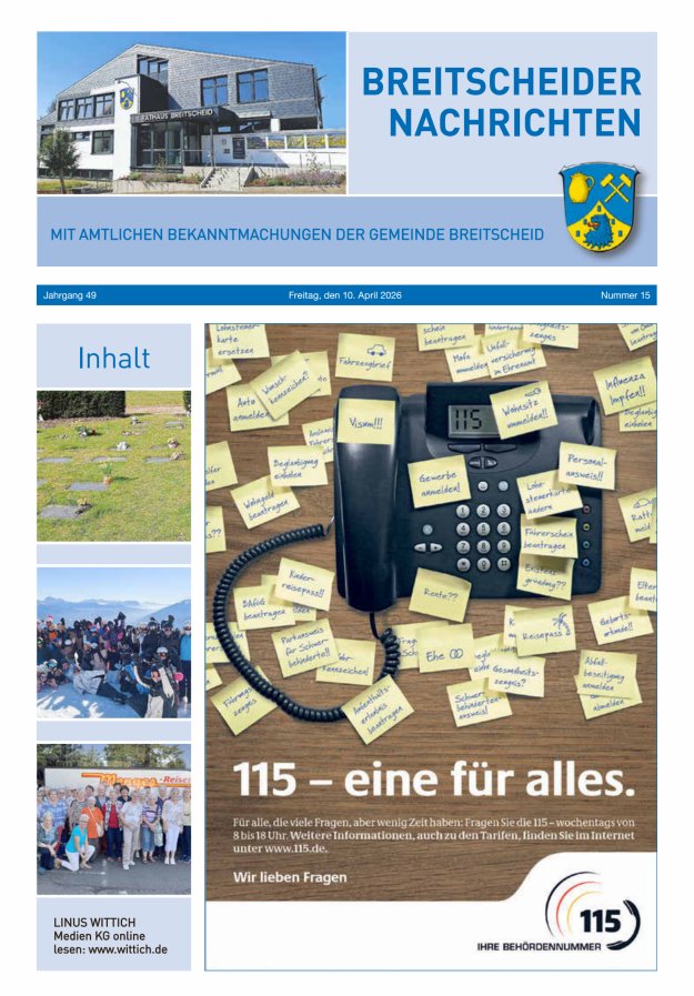 Breitscheider Nachrichten Titelblatt 15/2026