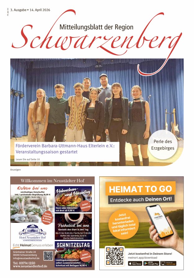 Informationsblatt der Stadt Schwarzenberg mit den OT  Titelblatt 03/2026