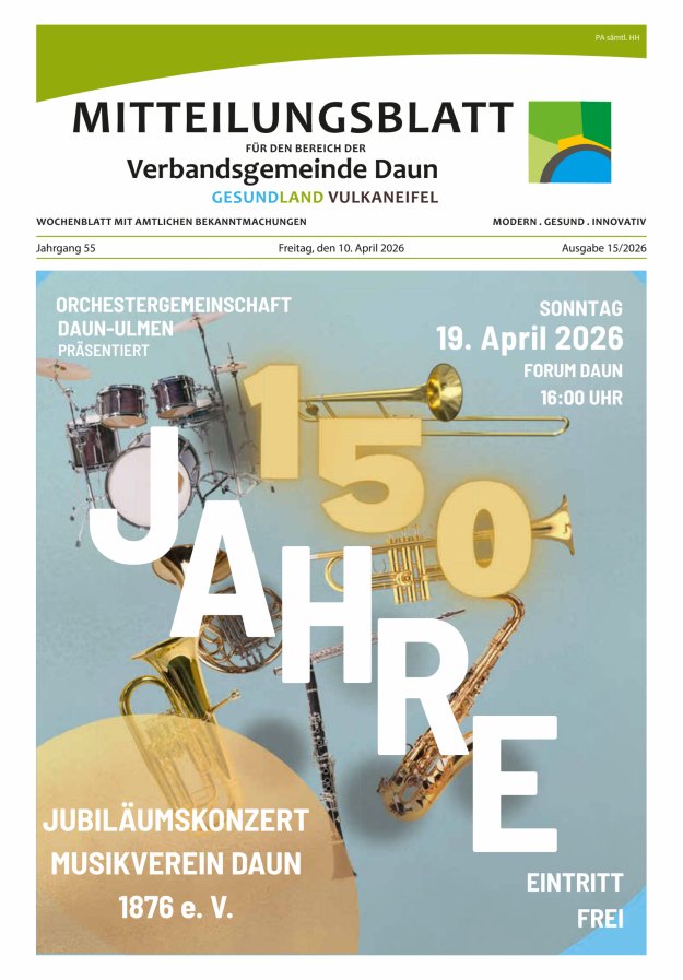 Mitteilungsblatt VG Daun Titelblatt 15/2026