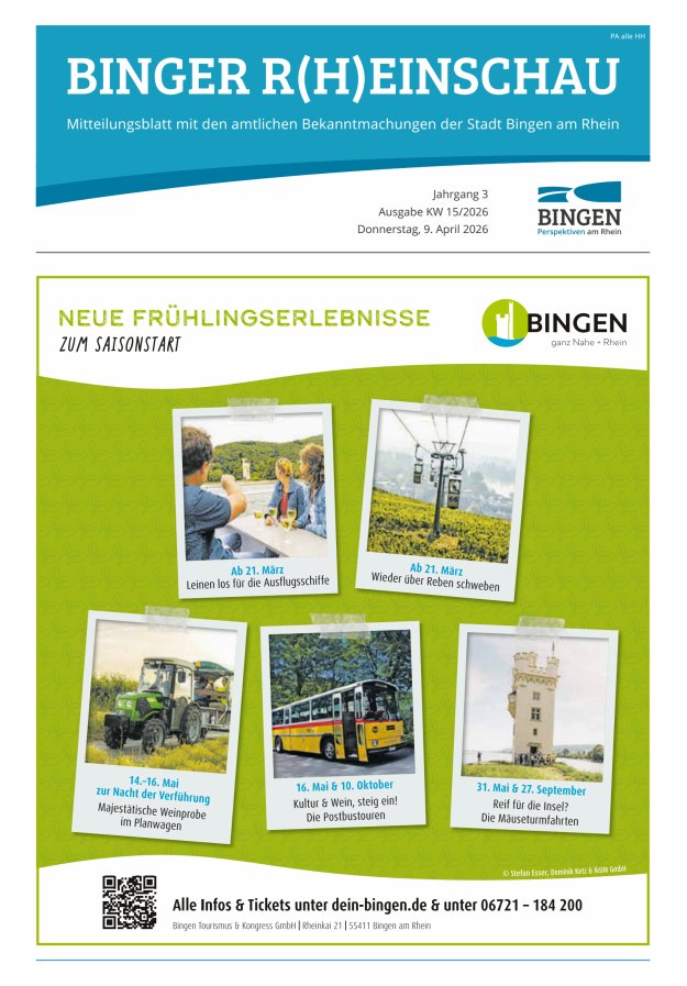 Binger R(h)einschau - Mitteilungsblatt mit den Amtlichen Bekanntmachungen der Stadt Bingen Titelblatt 15/2026