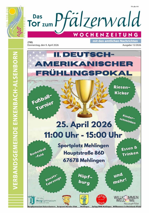 Das Tor zum Pfälzer Wald - VG Enkenbach-Alsenborn Titelblatt 15/2026