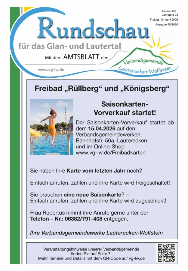 Rundschau für das Glan- und Lautertal Titelblatt 15/2026