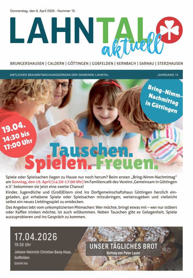 Amtliches Bekanntmachungsorgan der Gemeinde Lahntal Titelblatt 15/2026