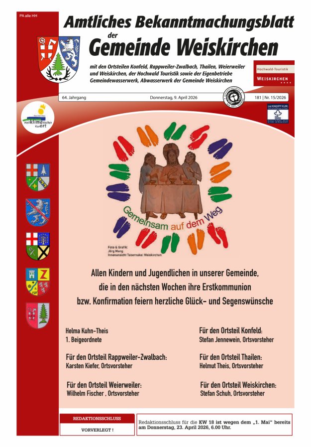 Amtliches Bekanntmachungsblatt der Gemeinde Weiskirchen Titelblatt 15/2026