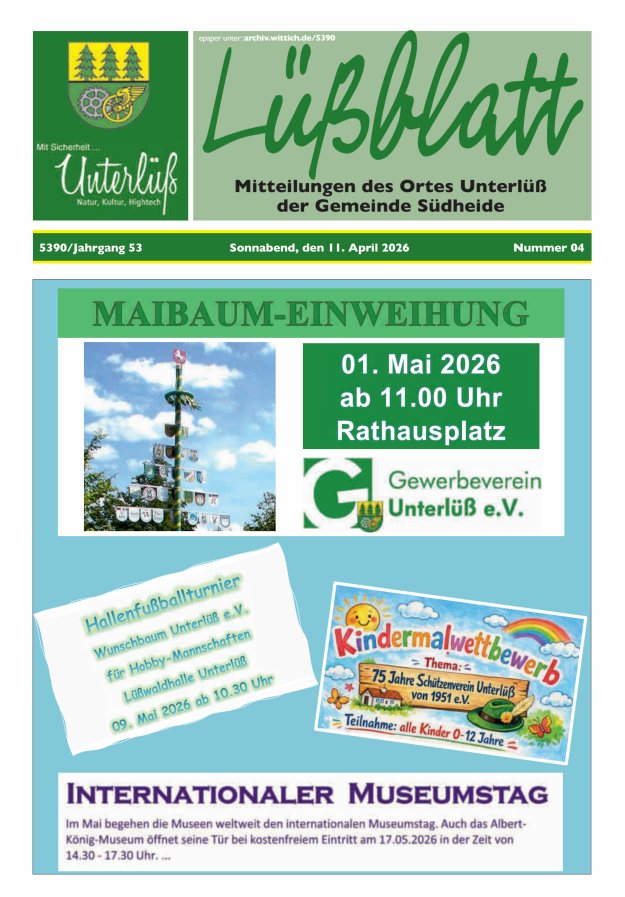 Mitteilungsblatt der Gemeinde Unterlüß Titelblatt 04/2026