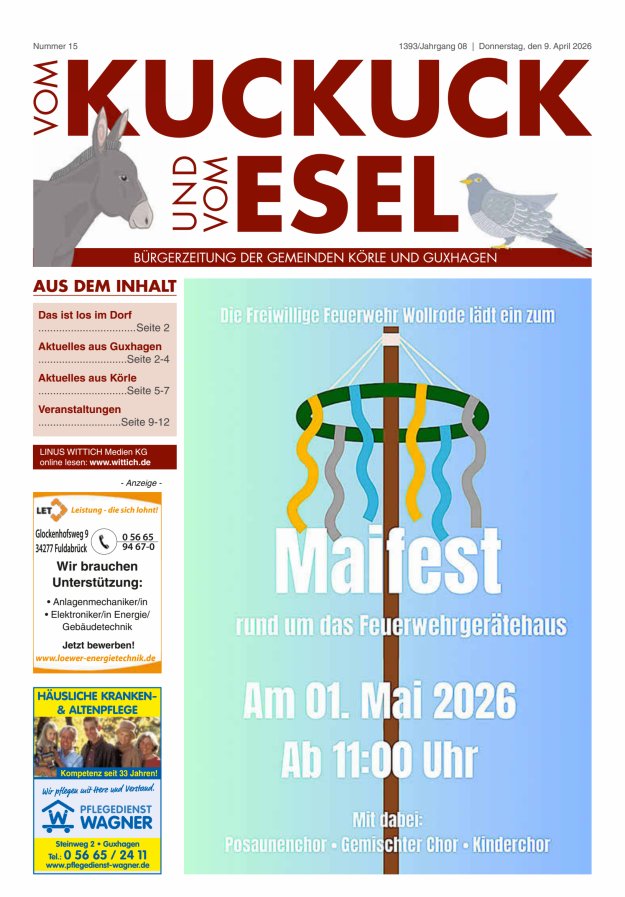 Vom Kuckuck und Esel (Guxhagen-Körle) Titelblatt 15/2026