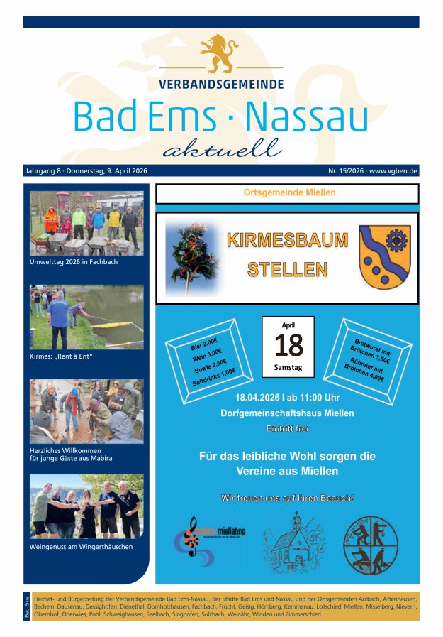 Bad Ems-Nassau aktuell Ausgabe Bad Ems Titelblatt 15/2026