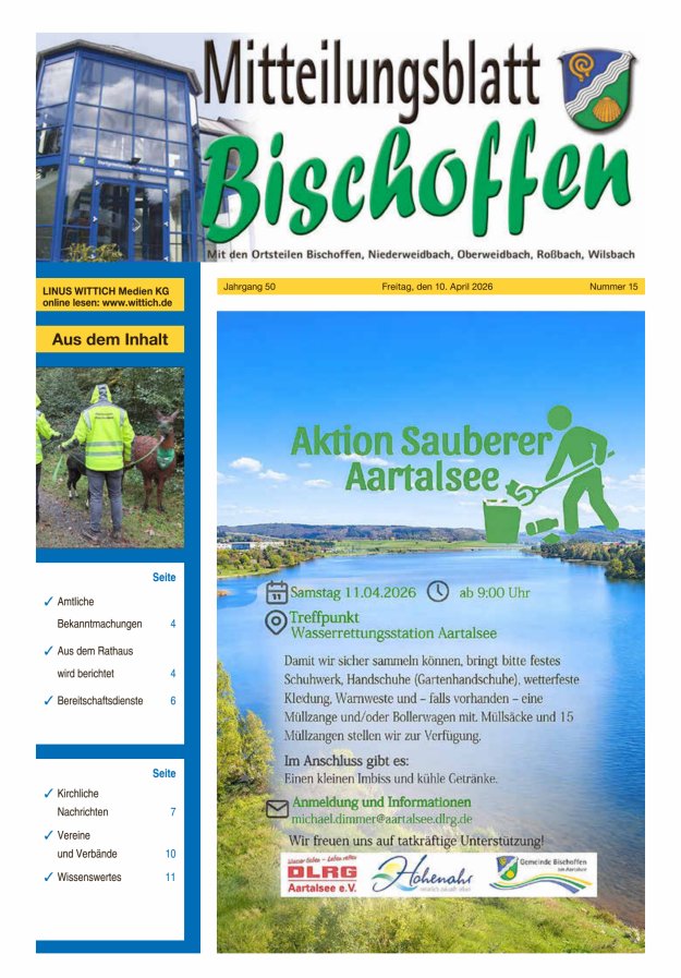 Mitteilungsblatt für die Gemeinde Bischoffen Titelblatt 15/2026