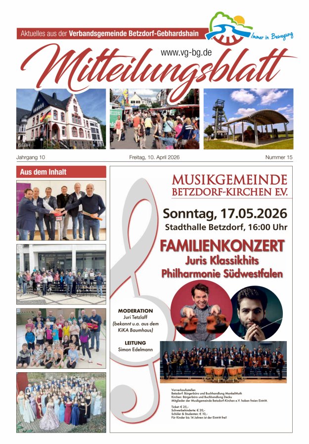 Aktuelles aus der VG Betzdorf-Gebhardshain Ausgabe Gebhardshain Titelblatt 15/2026