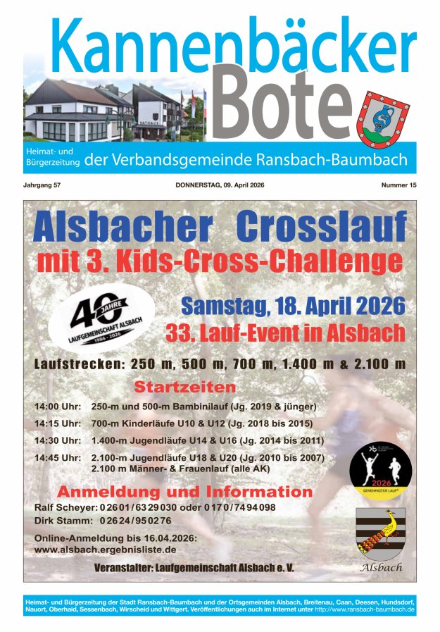 Kannenbäcker-Bote der Verbandsgemeinde Ransbach-Baumbach Titelblatt 15/2026