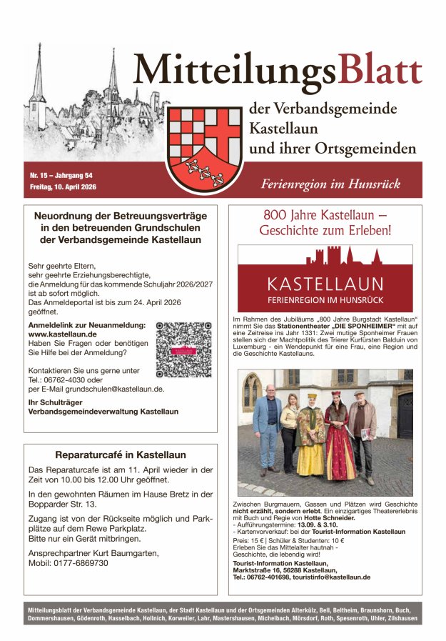 Mitteilungsblatt Kastellaun Titelblatt 15/2026