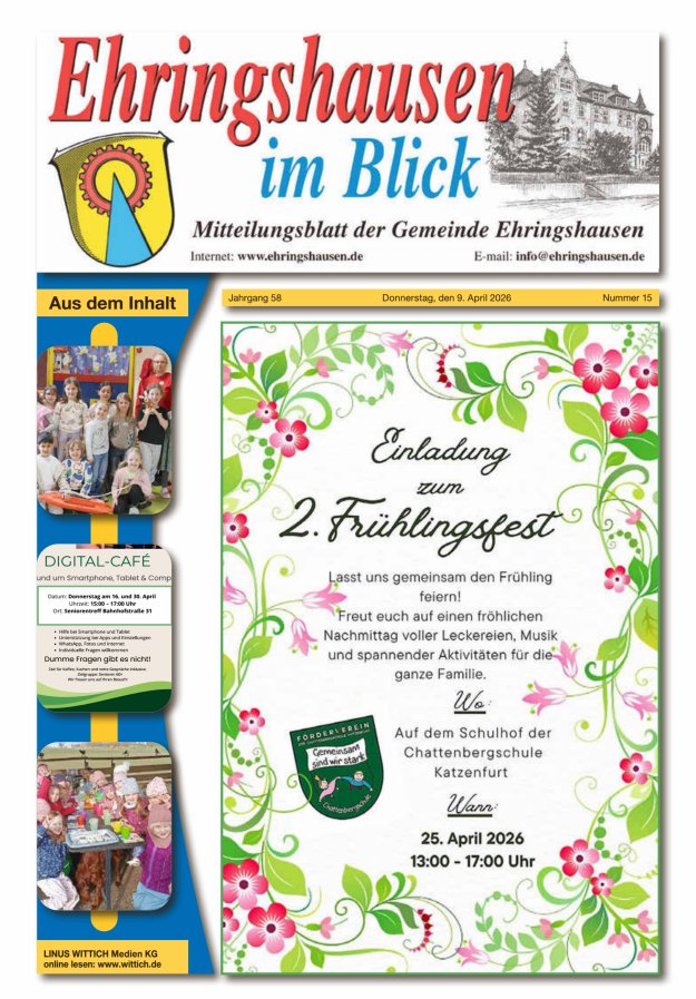 Mitteilungsblatt der Gemeinde Ehringshausen Titelblatt 15/2026
