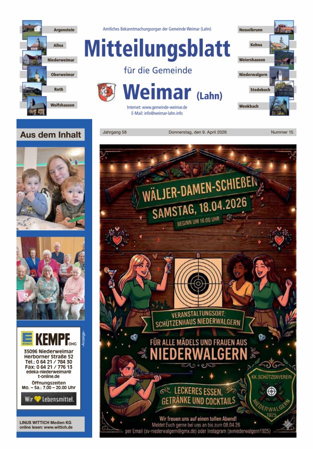 Mitteilungsblatt für die Gemeinde Weimar Titelblatt 15/2026