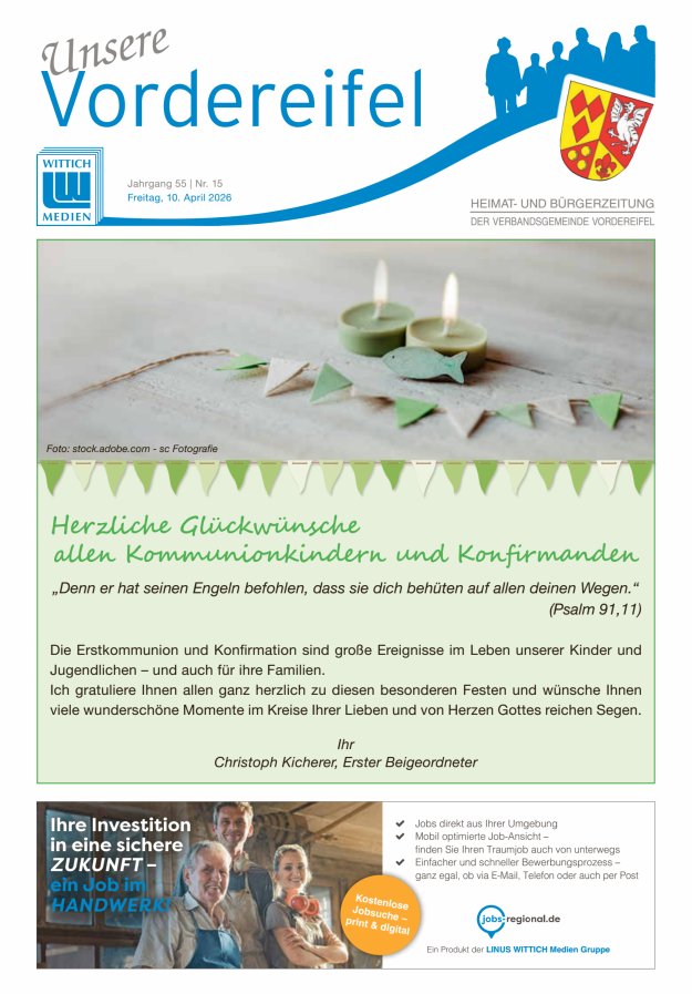 Mitteilungsblatt Vordereifel - Heimat- u Bürgerzeitung der VG Vordereifel Titelblatt 15/2026