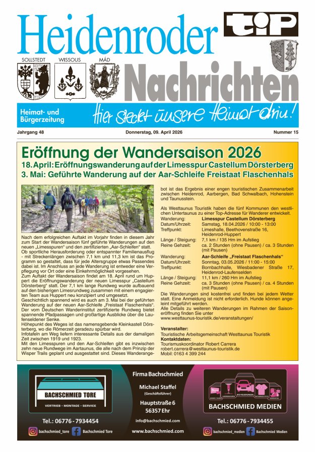 "tip" Heidenroder Nachrichten Titelblatt 15/2026