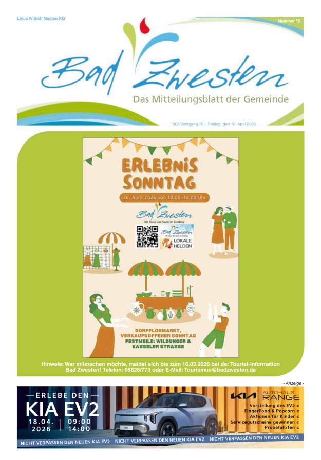 Heimatzeitung Bad Zwesten Titelblatt 15/2026