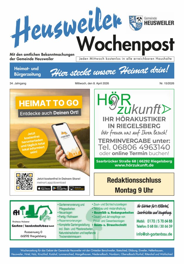 Heusweiler Wochenpost Titelblatt 15/2026