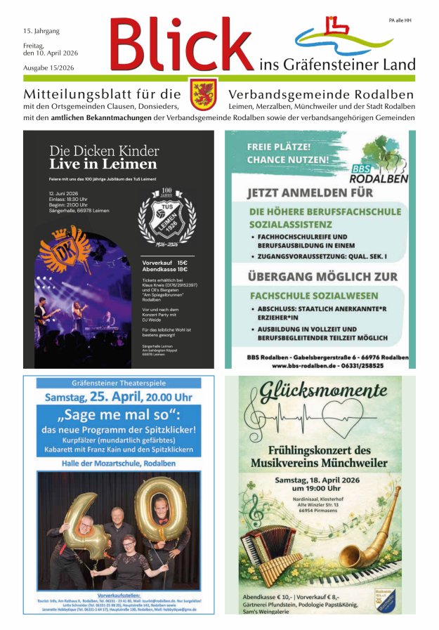 Blick ins Gräfensteiner Land VG Rodalben Titelblatt 15/2026