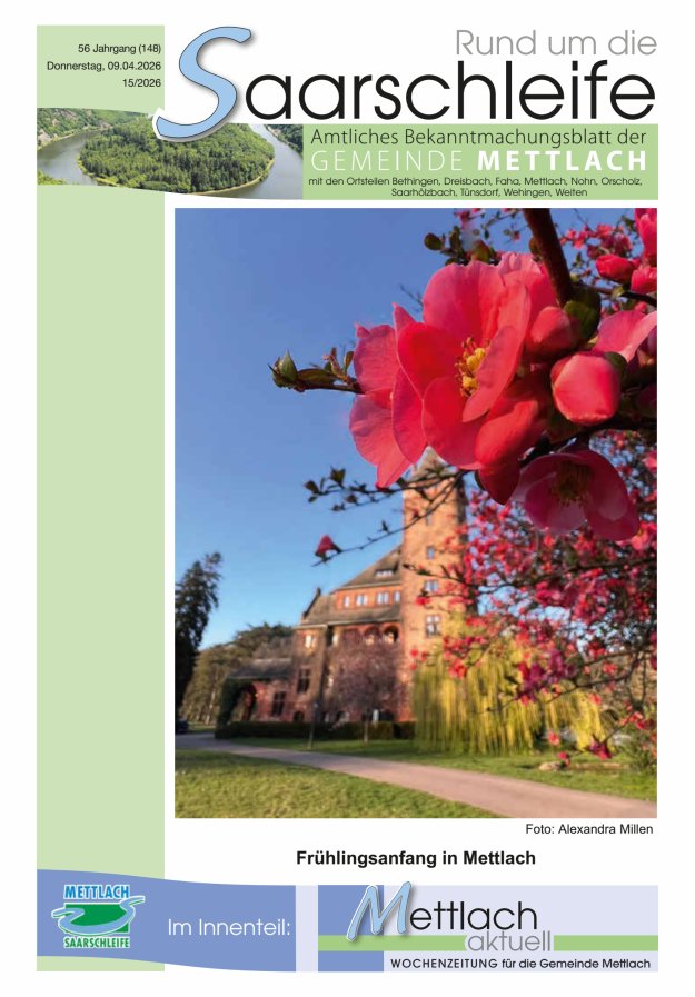 Rund um die Saarschleife Gemeinde Mettlach Titelblatt 15/2026