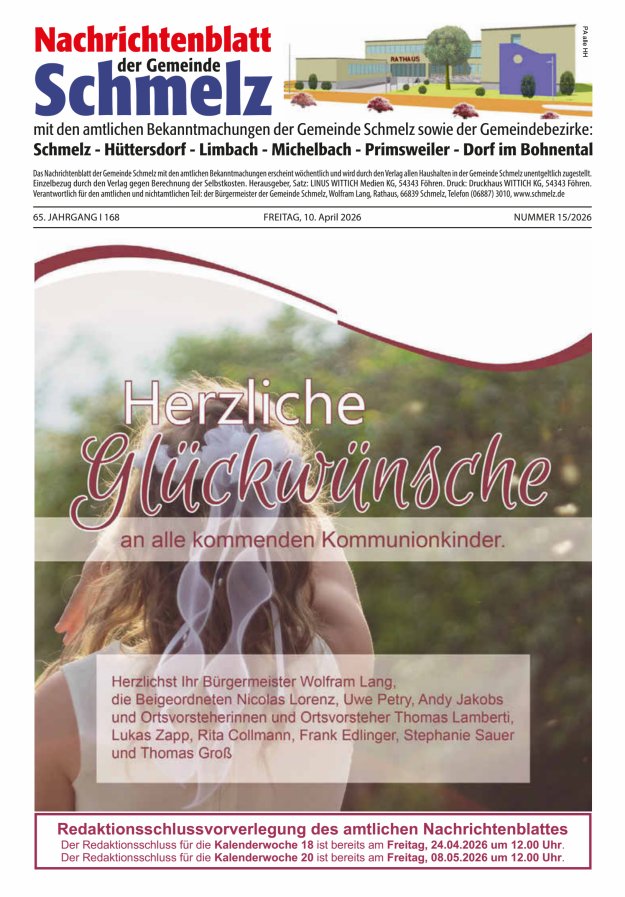 Nachrichtenblatt Schmelz Titelblatt 15/2026