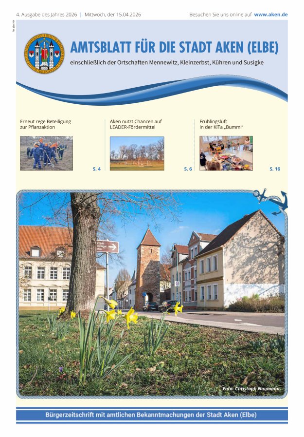 Amtsblatt der Stadt Aken (Elbe) Titelblatt 04/2026