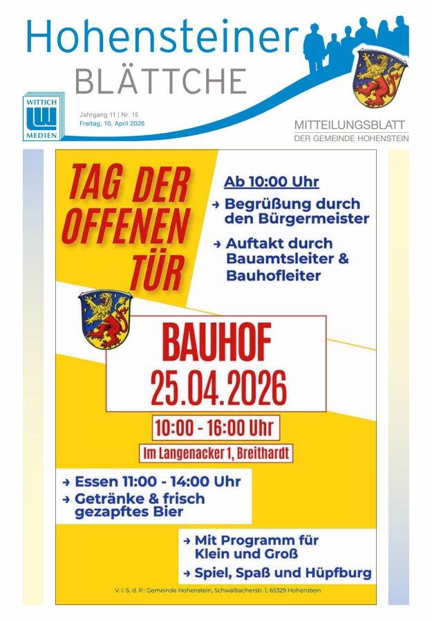 Hohensteiner Blättche Titelblatt 15/2026