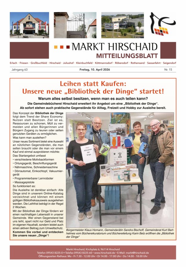 Mitteilungsblatt Markt Hirschaid Titelblatt 15/2026