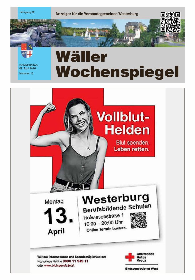Wäller Wochenspiegel - Anzeiger für die Verbandsgemeinde Westerburg Titelblatt 15/2026