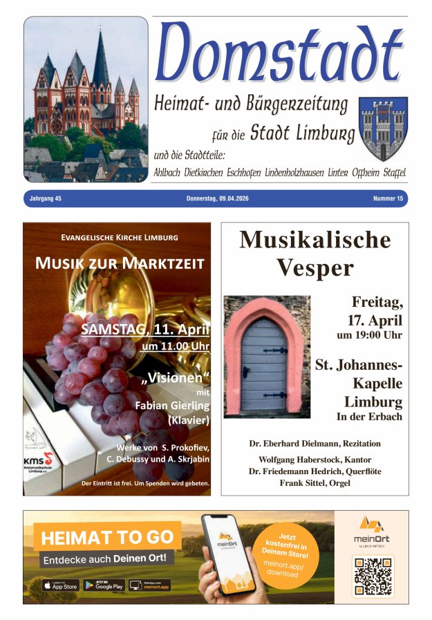 Domstadt - Heimat- und Bürgerzeitung für die Stadt Limburg Titelblatt 15/2026