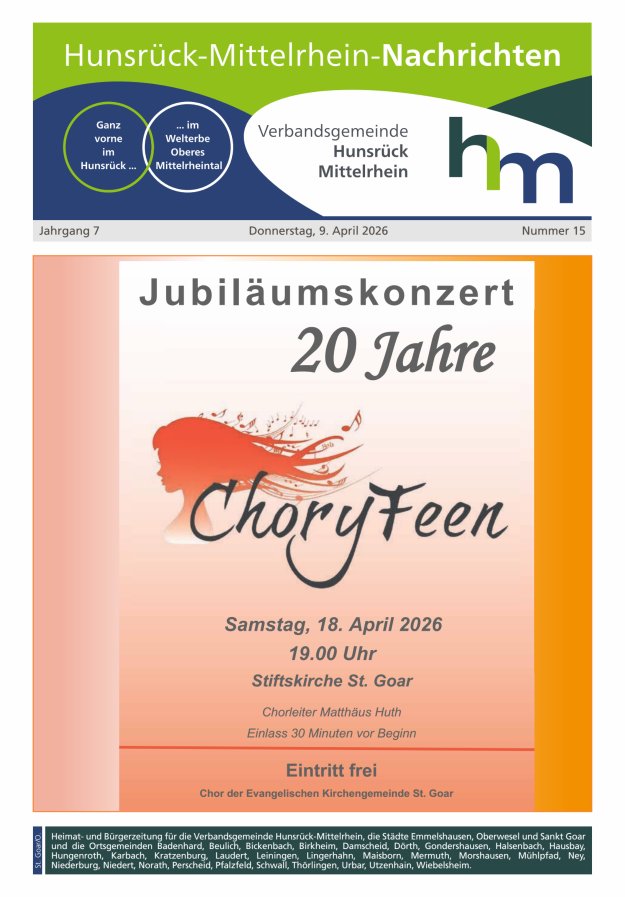Hunsrück-Mittelrhein Nachrichten Ausgabe St Goar Oberwesel Titelblatt 14/2026
