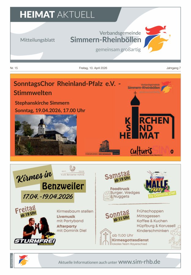 Heimat Aktuell Mitteilungsblatt der VG Simmern-Rheinböllen-Ausg Rheinböllen Titelblatt 14/2026
