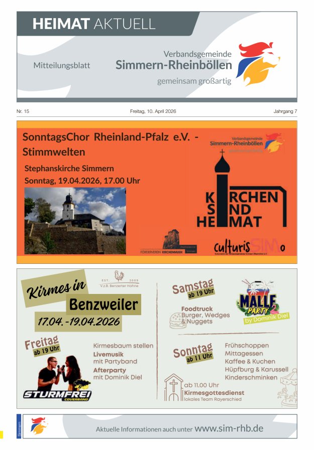Heimat Aktuell - Mitteilungsbl der VG Simmern-Rheinböllen Ausg Simmern Titelblatt 15/2026
