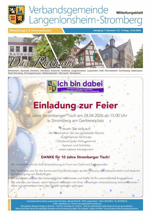 Das Rathaus - MTB d VG Langenlonsheim-Stromberg Titelblatt 15/2026