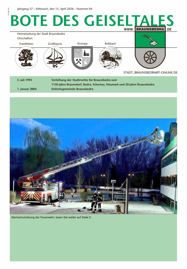 Bote des Geiseltales - Heimatzeitung der Stadt Braunsbedra Titelblatt 04/2026
