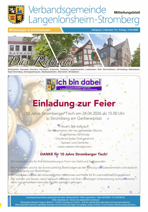 Das Rathaus - MTB d VG Langenlonsheim-Stromberg  Titelblatt 14/2026