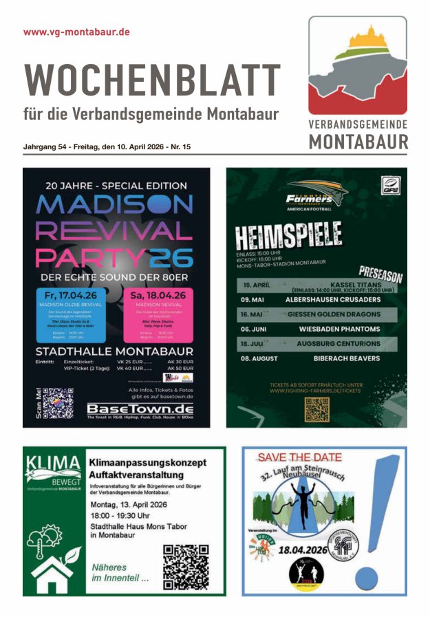 Wochenblatt der Verbandsgemeinde Montabaur Titelblatt 15/2026