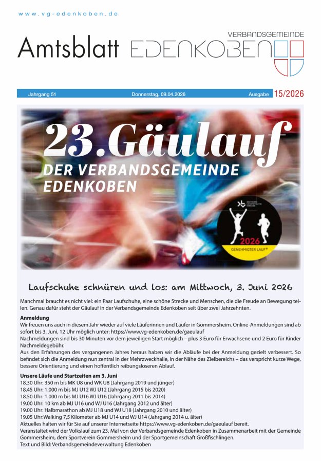 Amtsblatt VG Edenkoben Titelblatt 15/2026